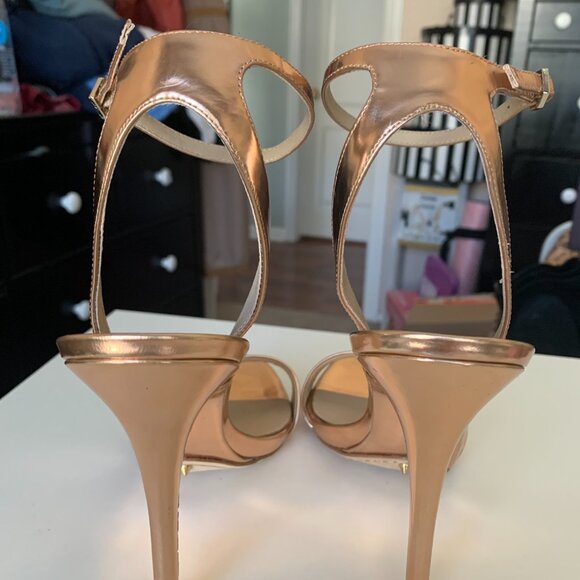 NIB Brian Atwood Rose Gold Metallic Stiletto Sandals - Picture 3 of 8